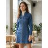 imageAllegra K Womens Denim Dress Button Down Collar V Neck Long Sleeve Aline Cotton Jean DressBlue