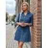imageAllegra K Womens Denim Dress Button Down Collar V Neck Long Sleeve Aline Cotton Jean DressDark Blue