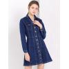 imageAllegra K Womens Denim Dress Button Down Collar V Neck Long Sleeve Aline Cotton Jean DressDeep Blue