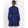 imageAllegra K Womens Denim Dress Button Down Collar V Neck Long Sleeve Aline Cotton Jean DressDeep Blue
