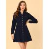 imageAllegra K Womens Denim Dress Button Down Collar V Neck Long Sleeve Aline Cotton Jean DressDenim Blue
