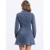 imageAllegra K Womens Denim Dress Button Down Collar V Neck Long Sleeve Aline Cotton Jean DressRetro Blue