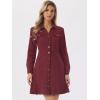 imageAllegra K Womens Denim Dress Button Down Collar V Neck Long Sleeve Aline Cotton Jean DressWine Red