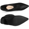 imageAllegra K Womens Glitter V Shape Pointy Toe Back Zipper Block Heels Mid Calf BootsBlack