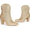 imageAllegra K Womens Glitter V Shape Pointy Toe Back Zipper Block Heels Mid Calf BootsGold