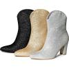 imageAllegra K Womens Glitter V Shape Pointy Toe Back Zipper Block Heels Mid Calf BootsGold