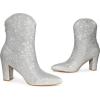 imageAllegra K Womens Glitter V Shape Pointy Toe Back Zipper Block Heels Mid Calf BootsSilver