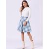 imageAllegra K Womens Plaids Vintage Tartan Elastic Waist Knee Length ALine SkirtBlue Beige