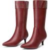 imageAllegra K Womens Boot Pointed Toe Kitten Heel Boots Knee High BootsBurgundy