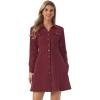 imageAllegra K Womens Denim Dress Button Down Collar V Neck Long Sleeve Aline Cotton Jean DressWine Red