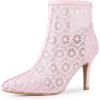 imageAllegra K Womens Floral Embroidered Stiletto Heels Lace Ankle BootsPink