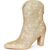 imageAllegra K Womens Glitter V Shape Pointy Toe Back Zipper Block Heels Mid Calf BootsGold