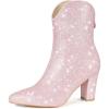 imageAllegra K Womens Glitter V Shape Pointy Toe Back Zipper Block Heels Mid Calf BootsPink