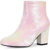 imageAllegra K Womens Round Toe Block Heels Sequin Ankle BootsBling White