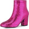 imageAllegra K Womens Round Toe Block Heels Sequin Ankle BootsHot Pink