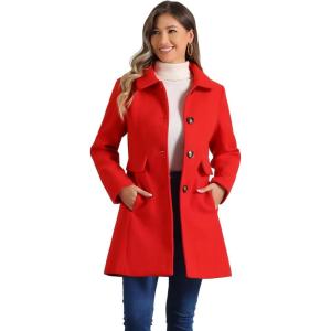 imageAllegra K Womens 2025 Coat Winter Classic Vintage MidLength Lapel Collar Single Breasted OvercoatRed