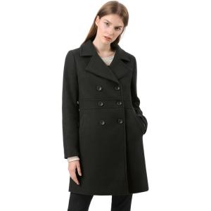 imageAllegra K Womens 2025 Winter Outerwear MidLong Double Breasted Pea CoatBlack