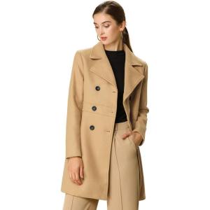 imageAllegra K Womens 2025 Winter Outerwear MidLong Double Breasted Pea CoatCamel