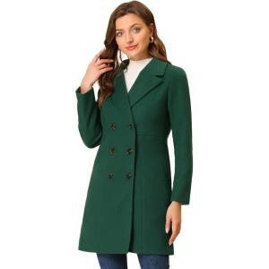 imageAllegra K Womens 2025 Winter Outerwear MidLong Double Breasted Pea CoatGreen
