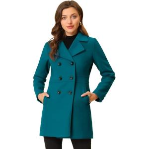 imageAllegra K Womens 2025 Winter Outerwear MidLong Double Breasted Pea CoatLake Blue