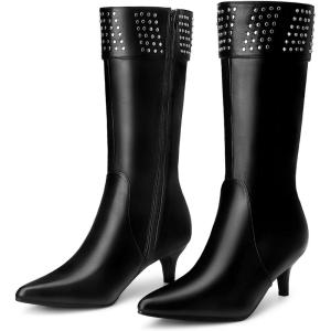 imageAllegra K Womens Boot Pointed Toe Kitten Heel Boots Knee High BootsBlack