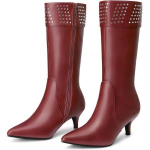 imageAllegra K Womens Boot Pointed Toe Kitten Heel Boots Knee High BootsBurgundy
