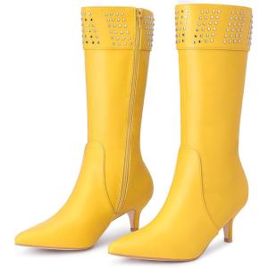 imageAllegra K Womens Boot Pointed Toe Kitten Heel Boots Knee High BootsYellow