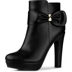 imageAllegra K Womens Chunky High Heels Platform Bow Decor Ankle BootsBlack
