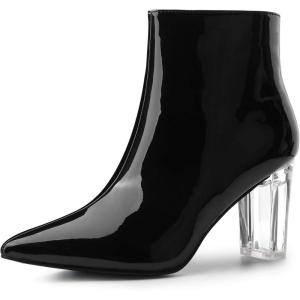 imageAllegra K Womens Clear Heel Pointed Toe Chunky Heels Ankle BootsBlack