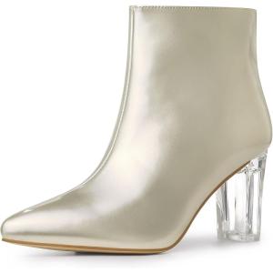 imageAllegra K Womens Clear Heel Pointed Toe Chunky Heels Ankle BootsGold
