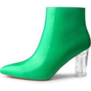 imageAllegra K Womens Clear Heel Pointed Toe Chunky Heels Ankle BootsGrass Green