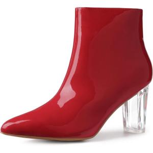 imageAllegra K Womens Clear Heel Pointed Toe Chunky Heels Ankle BootsRed