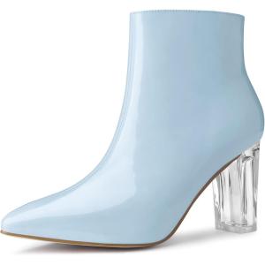 imageAllegra K Womens Clear Heel Pointed Toe Chunky Heels Ankle BootsSky Blue