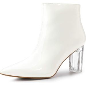 imageAllegra K Womens Clear Heel Pointed Toe Chunky Heels Ankle BootsWhite