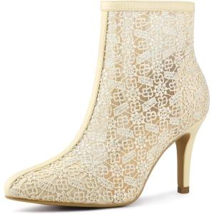 imageAllegra K Womens Floral Embroidered Stiletto Heels Lace Ankle BootsBeige