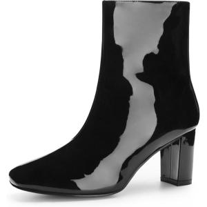 imageAllegra K Womens Gogo Boots Square Toe Side Zip Chunky Heels Ankle BootsBlack