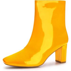 imageAllegra K Womens Gogo Boots Square Toe Side Zip Chunky Heels Ankle BootsYellow