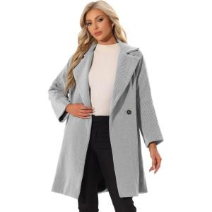 imageAllegra K Womens Lapel Collar Coat Double Breast Winter MidLong OvercoatGrey