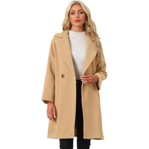 imageAllegra K Womens Lapel Collar Coat Double Breast Winter MidLong OvercoatKhaki