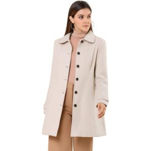 imageAllegra K Womens Peter Pan Collar Overcoat Single Breasted Pockets Winter Long CoatBeige