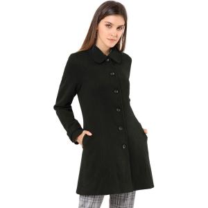 imageAllegra K Womens Peter Pan Collar Overcoat Single Breasted Pockets Winter Long CoatBlack
