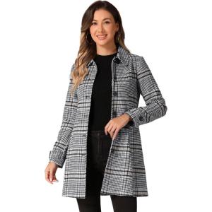imageAllegra K Womens Peter Pan Collar Overcoat Single Breasted Pockets Winter Long CoatBlack White