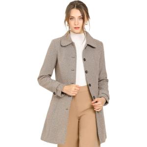 imageAllegra K Womens Peter Pan Collar Overcoat Single Breasted Pockets Winter Long CoatBrown