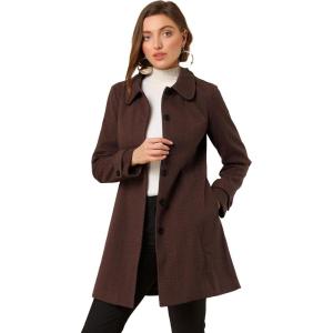 imageAllegra K Womens Peter Pan Collar Overcoat Single Breasted Pockets Winter Long CoatDeep Brown