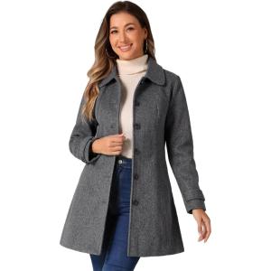 imageAllegra K Womens Peter Pan Collar Overcoat Single Breasted Pockets Winter Long CoatDeep Grey