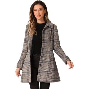 imageAllegra K Womens Peter Pan Collar Overcoat Single Breasted Pockets Winter Long CoatKhaki Plaid