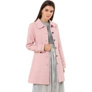 imageAllegra K Womens Peter Pan Collar Overcoat Single Breasted Pockets Winter Long CoatPink