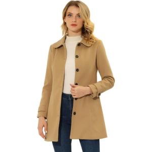 imageAllegra K Womens Peter Pan Collar Overcoat Single Breasted Pockets Winter Long CoatSolid Khaki