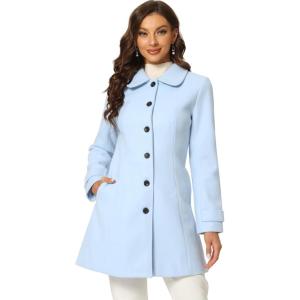 imageAllegra K Womens Peter Pan Collar Overcoat Single Breasted Pockets Winter Long CoatSolid Light Blue