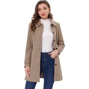 imageAllegra K Womens Peter Pan Collar Overcoat Single Breasted Pockets Winter Long CoatSolid Light Brown